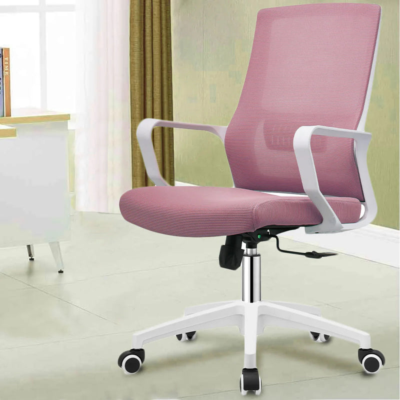 Sedia Ufficio Rosa con Struttura Bianca Poltrona da Scrivania Studio Cameretta