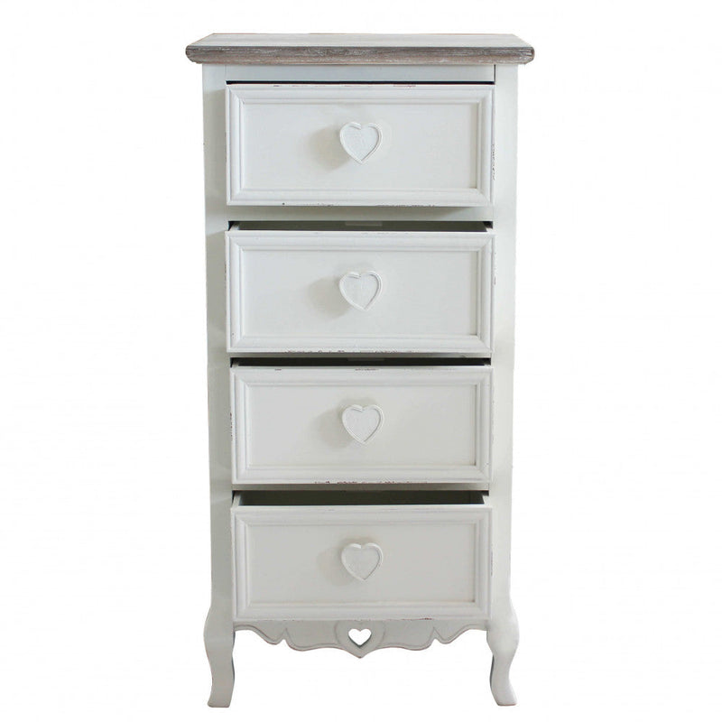 Cassettiera Cuore 4 Cassetti 44x34x90 h cm in Legno di paulownia Bianco