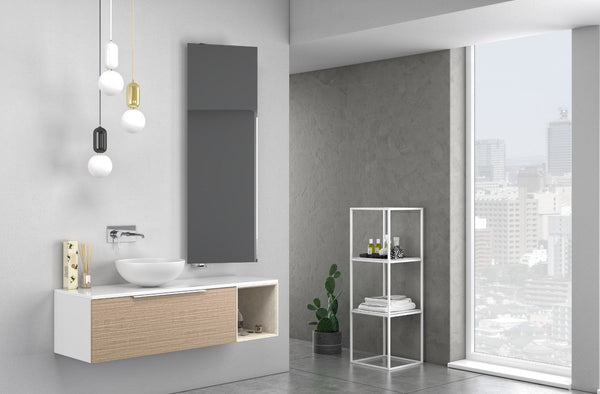 Mobile Bagno Sospeso 135 cm Lavabo e Specchio TFT Mactan Destra Bianco e Rovere prezzo