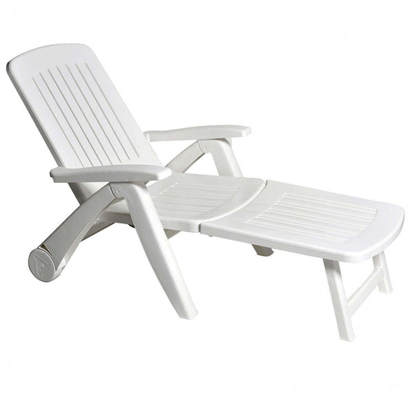 acquista Lettino Prendisole da Giardino Cancun con Ruote 72x190x60 h cm in Plastica Bianco
