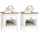 Set 2 Comodini con Cassetto e Ripiano Aperto 45x40x55 cm in Legno Bianco e Rovere   