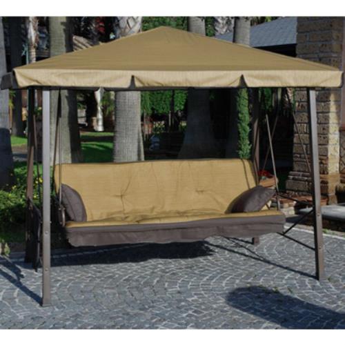 acquista Pagoda a Dondolo 3 Posti in Ferro con Rivestimento Seduta e Funzione Letto 247X138X201 Cm