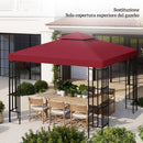 Tetto di Ricambio per Gazebo 3x3 m a 2 Livelli e Anti UV con Presa d'Aria in Poliestere Rosso      