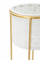 Porta Vasi Whity Coppia Ø17x46 cm - Ø14x34 cm in Ferro Oro e Bianco      