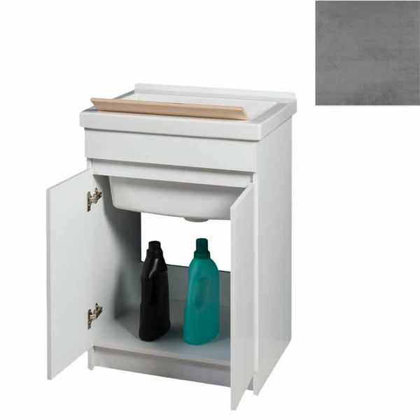 Mobile Lavatoio in Ceramica 2 Ante con Strofinatoio in Legno Massello 60x50x86A cm Grigio Cemento prezzo