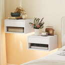 Set 2 Comodini Sospesi 37x32x21 cm con LED RGB Integrati e Regolabili con APP Cassetto e Ripiano Bianco      