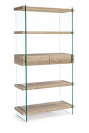 Libreria 4 Ripiani 2 Cassetti Line Kenya in Vetro