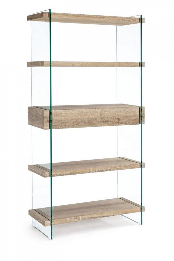 sconto Libreria 4 Ripiani 2 Cassetti Line Kenya in Vetro