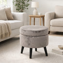Pouf Contenitore Ø37x40 cm Sgabello Cassapanca Poggiapiedi Tessuto Velluto Tortora      