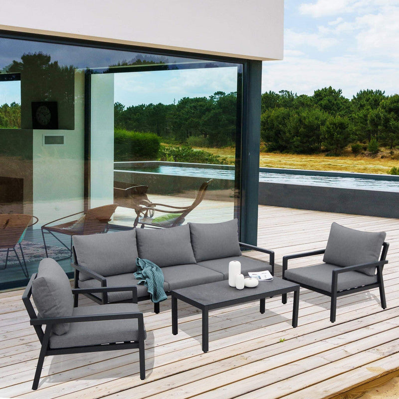 Set Salotto da Giardino Divano 2 Poltrone e Tavolino con Cuscini in Alluminio Antracite