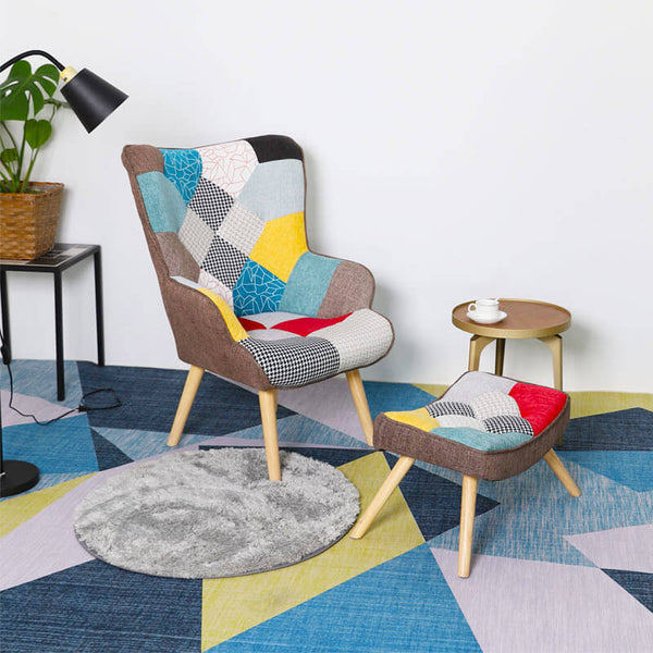 Poltrona Relax con Pouf Poggiapiedi in Tessuto Patchwork online