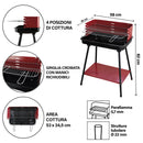 Barbecue a Carbone Carbonella Rettangolare 58x38x82 cm con Vassoio in Acciaio al Carbonio Rosso      
