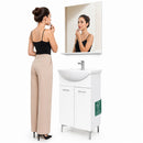 Mobile Bagno da Terra 52,5x31x88,5 cm con Lavabo Specchio e 2 Ante in Truciolato e MDF Bianco      