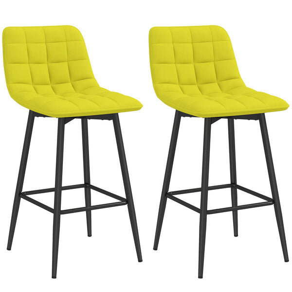 acquista Set 2 Sgabelli da Cucina Stile Nordico 45x47x84 cm in Tessuto Effetto Velluto Giallo