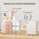 Mobile per Macchina da Cucire Pieghevole con Piano Ampio 3 Contenitori Mensola Inferiore e Ruote in Pannello di Particelle Bianco      