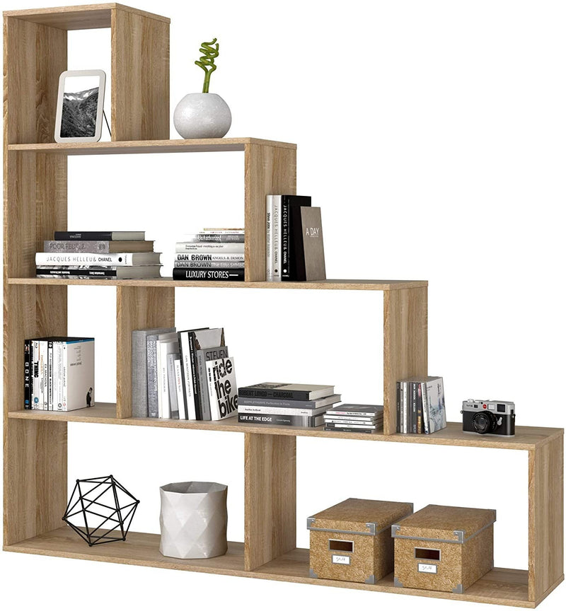 Libreria 145x29x145 cm in 9 Ripiani Melamina Rovere