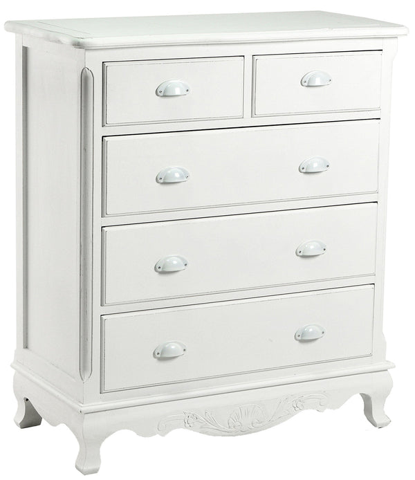 prezzo Comò 5 Cassetti in Legno Basilea Bianco Anticato