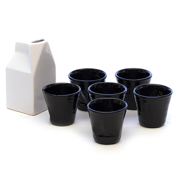 sconto Set 6 Tazzine da caffè Accartocciati Neri con Lattiera Bianca in Gres Kaleidos