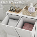 Mobile Portabiancheria con 2 Scomparti a Ribalta 66x33x68 cm in Legno Bianco