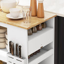 Carrello da Cucina Piano in Legno Isola Multiuso con Portaspezie e Portasciugamani 86,5x47x88 cm in Legno Bianco  