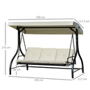 Dondolo Letto 3 Posti 195x117x174 cm in Metallo e Poliestere Nero e Beige