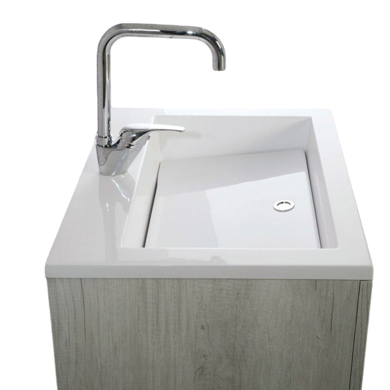 Mobile Lavatoio Sospeso Vasca Zeus in MineralMarmo Apertura a Cassettone 80x48x50 cm Olmo Bianco