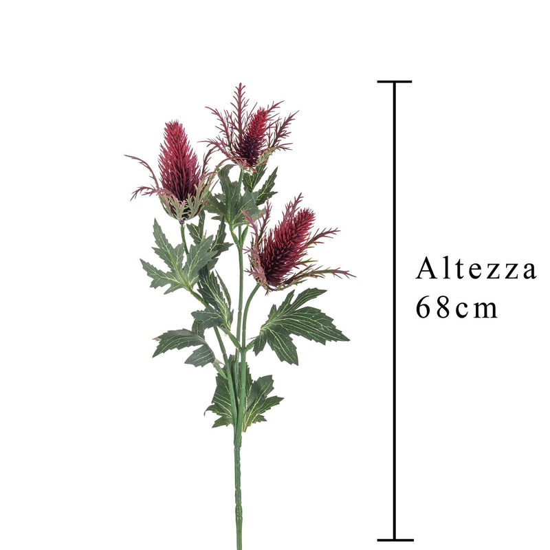 Set 8 Pianta Artificiale di Eringium Composta da 3 Fiori Altezza 68 cm Bordeaux