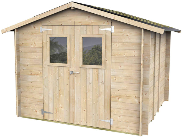 acquista Casetta Box da Giardino per Attrezzi 248x248 cm con Porta Doppia Finestrata in Legno Naturale