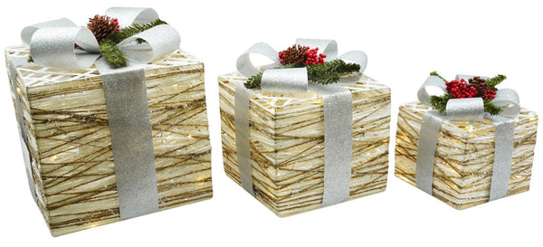 Set 3 Pacchi di Natale con LED in Plastica Bianco e Argento prezzo