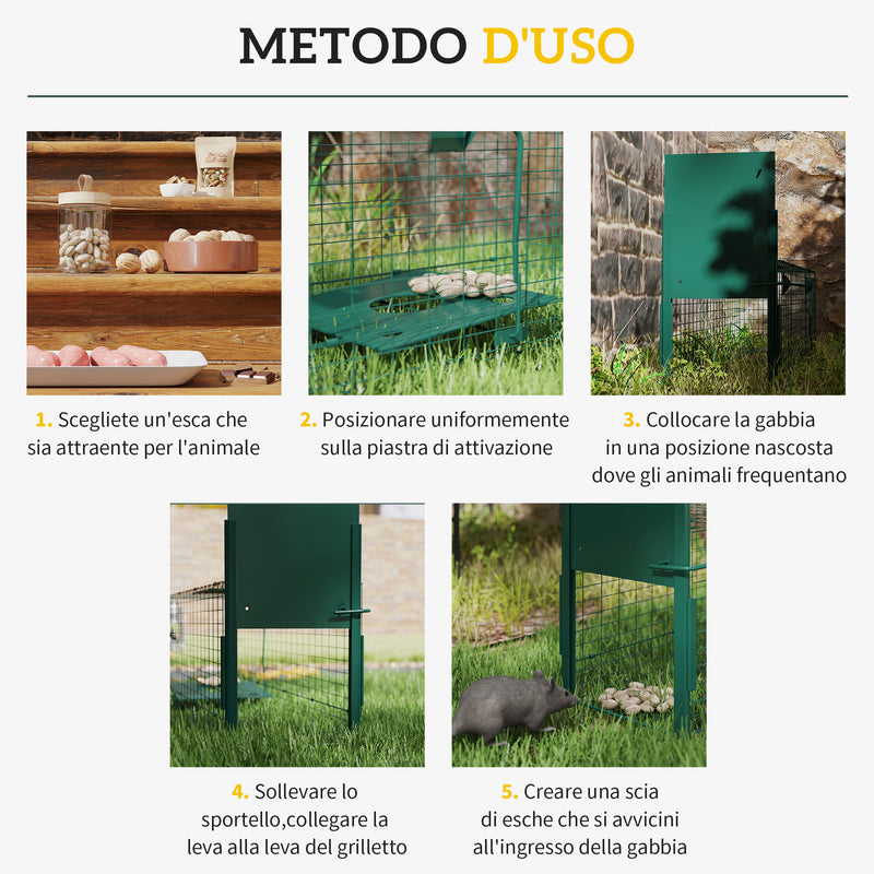 Gabbia Trappola per Animali Piccoli 100x25x28 cm conPorta e Maniglia in Acciaio Verde Scuro      
