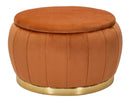 Puff Contenitore Paris Ø72x43 cm in Legno Spugna e Poliestere Arancione e Oro