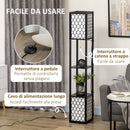 Lampada da Terra a Colonna 26x26x156 cm con 2 Ripiani in MDF e Plastica Nera