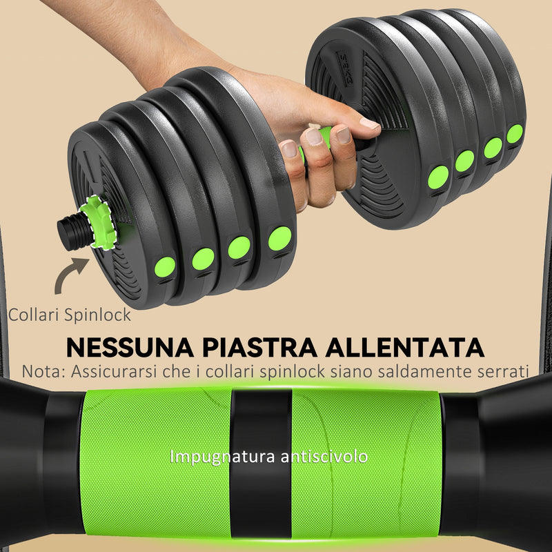 Set Bilanciere Pesi 3 in 1 con 16 Dischi Impugnatura Antiscivolo Verde      