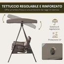 Dondolo da Giardino 3 Posti 208x121x172 cm con Tetto Regolabile Portabicchieri e Cuscini Marrone      