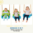 Altalena per Bambini da Giardino 3 in 1 con Corde Regolabili 42x33x120-180 cm in PP e PE Verde      