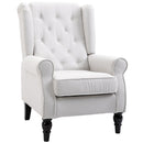 Poltrona da Salotto Imbottita 74x86x102cm in Tessuto con Schienale Trapuntato Bianco Crema
