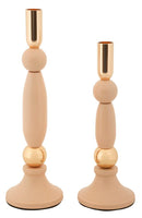 Porta Candele Strek Rosa Set 2 Pz Ø9,5x30 cm - Ø9,5x25 cm in Ferro Rosa e Oro      