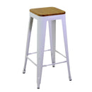 Sgabello New Bristol 42x42xh76 cm in Ferro Bianco Antico con seduta in Legno