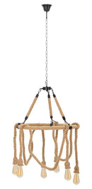 Lampadario Rope Circle Ø64x90 cm in Ferro e Corda Marrone e Nero      