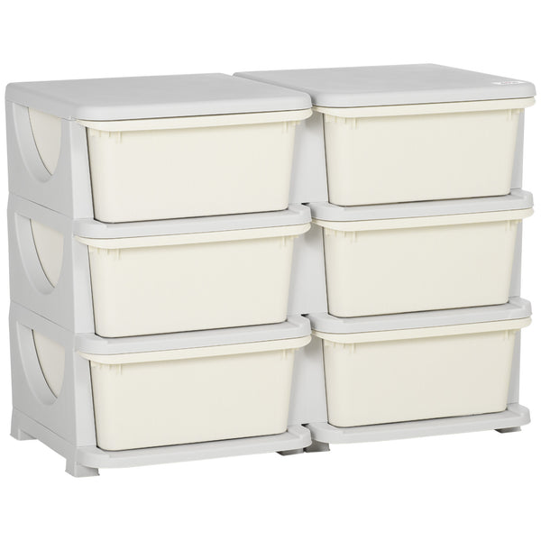 Cassettiera Portagiochi per Bambini 3-6 Anni 75x37x56.5 cm 6 Cassetti con Bordi Arrotondati in PP Bianco Crema sconto