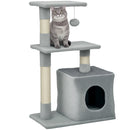 Albero Tiragraffi con Casetta e Piattaforme in Peluche 50x30x81,5 cm Pali in Sisal Grigio   
