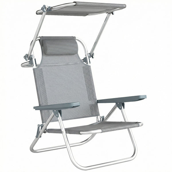 prezzo Sedia a Sdraio 62x68x79 cm Reclinabile a 6 Livelli con Tettuccio e Poggiatesta, in Alluminio e Rete Grigio