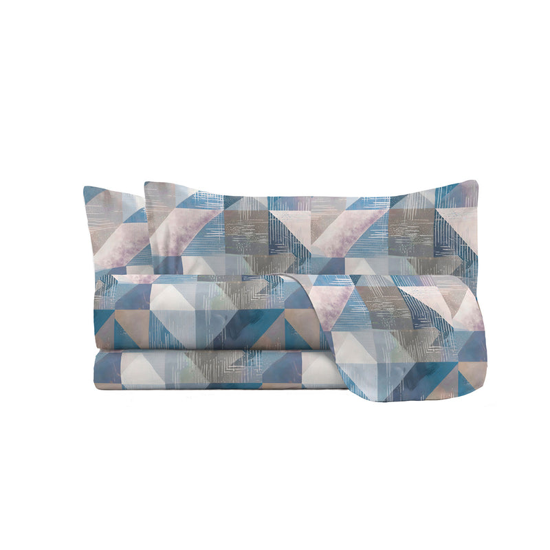 Set Lenzuola con Stampa Sopra Sotto e Federe Linea River Sepik Blue Varie Misure