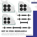 Set 2 in 1 con 2 Manubri Convertibili in Bilanciere Peso Totale 25 kg e Dischi Pesi Regolabili Nero      