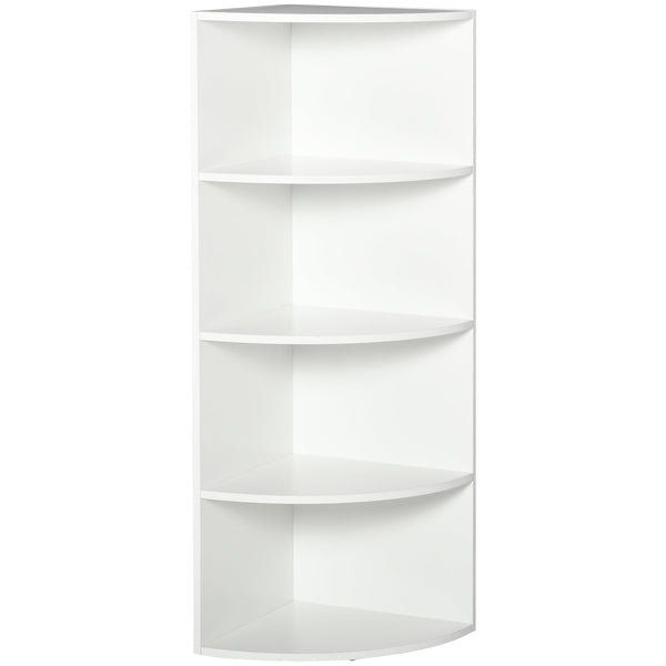 sconto Libreria ad Angolo da Parete e Muro con 4 Ripiani in Legno Bianco 39.5x39.5x120 cm