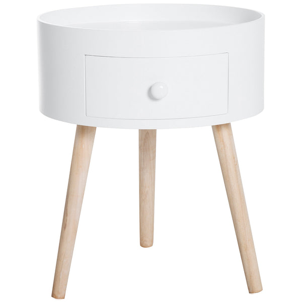 prezzo Tavolino da Salotto Moderno con Cassetto in Legno Bianco Ø38x45 cm