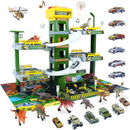 Garage GiocattoloMultilivello per Bambini con Dinosauri e Auto 5 Piani Multicolore