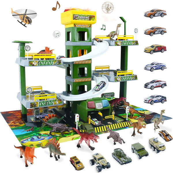 acquista Garage GiocattoloMultilivello per Bambini con Dinosauri e Auto 5 Piani Multicolore