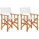 Set 2 Sedie Regista Pieghevoli Seduta e Schienale in Tessuto Bianco e Struttura Acacia