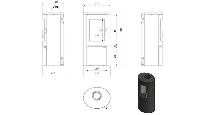 Stufa a Legna 5,5/10,5KW in Ghisa e Acciaio Flig Torrance Nera